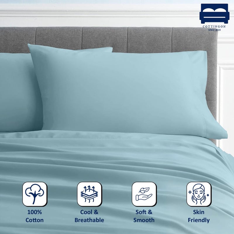Cottingon RV King Sheets 72 x 80,Luxury Soft 100% Egyptian Cotton, 4 Pcs Camper Bedding Set to Fit Upto 15" Deep Custom RV Mattress, Light Blue Solid - Image 3